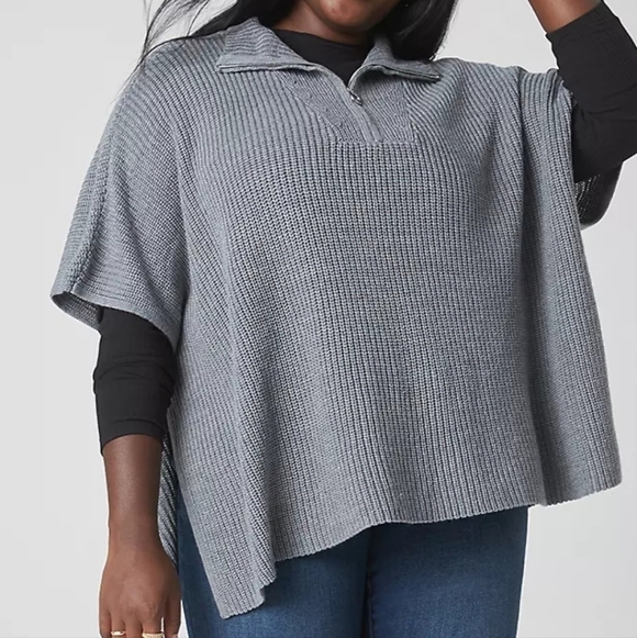 Loft Relaxed Medium Sleeve Turtleneck Poncho Tan Sweater Size M/L - Picture 10 of 10